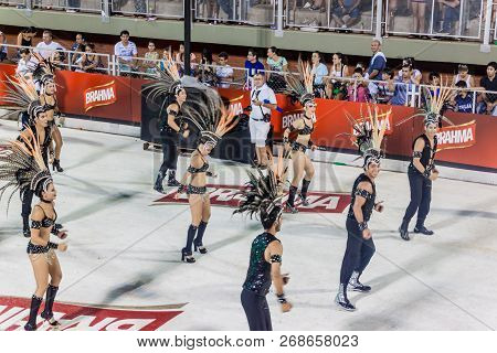 Encarnacion, Paraguay - Feb 8, 2015: Participants Of A Traditional Carnival In Encarnacion, Paraguay