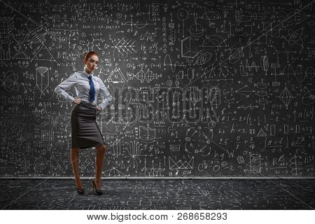 Red hair woman teacher . Mixed media