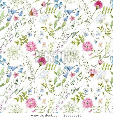 Beautiful Vector Seamless Pattern With Hand Drawn Watercolor Flowers