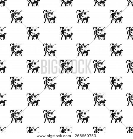 Woman Blind Dog Guide Pattern Seamless Vector Repeat For Any Web Design