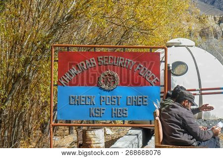 Gigit Baltistan, Pakistan. October 9, 2015 : A Signboard Of Security Force At The Khunjerab Checkpoi
