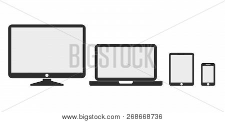 Device Icons: Smartphone, Tablet, Laptop And Desktop Computer.