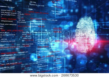 Security Concept: Fingerprint Scanning On Digital Screen. Cyber Security Concept. 3d Render