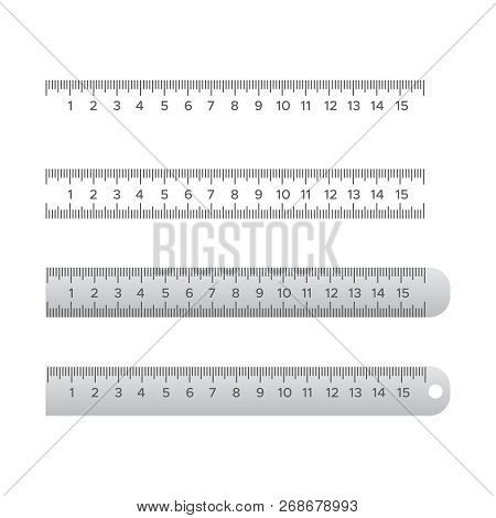 Metallic School Rulers. Ruler Centimeter, Millimeter, Decimeter Vector Illustration