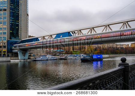Moscow, Russia - November, 10, 2018: Pedestrian bridge Bagration