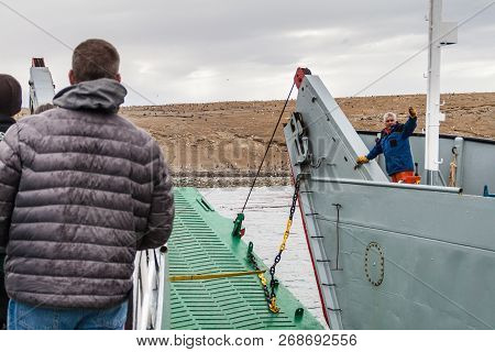 Isla Magdalena, Chile - March 4, 2015: Ferry With Tourists Arrives At Penguin Colony On Isla Magdale
