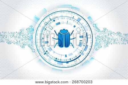 Abstract High Tech Circuit Board With Hacker Bug. Hacking And Cyber Crime. Personal Data Security Co
