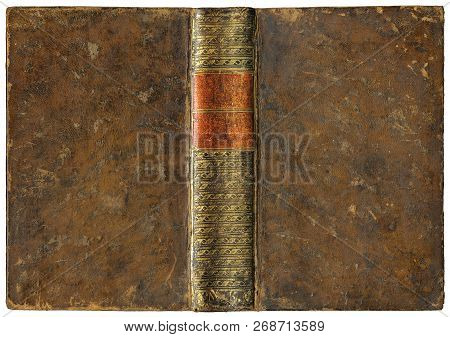 Old Open Book - Leather Cover - Circa 1775 - Isolated On White - Perfect In Detail!