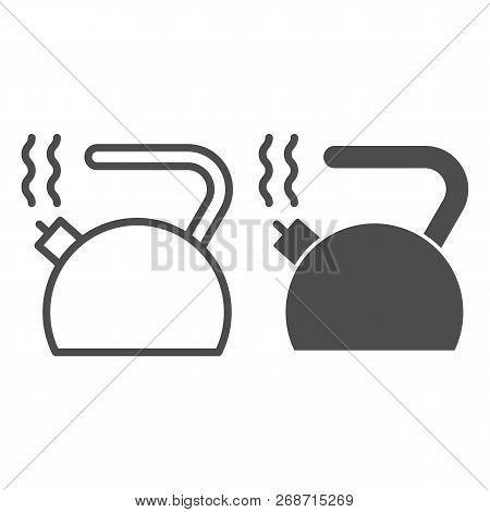 Kettle Line And Glyph Icon. Teakettle Vector Illustration Isolated On White. Teapot Outline Style De
