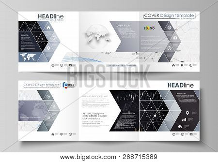 Business Templates For Tri Fold Square Design Brochures. Leaflet Cover, Vector Layout. Abstract Info