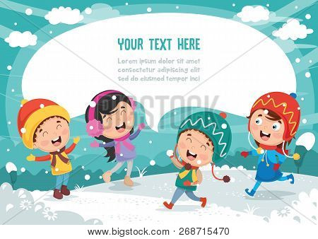 Vector Illustration Of Winter Scene And Cute Kids