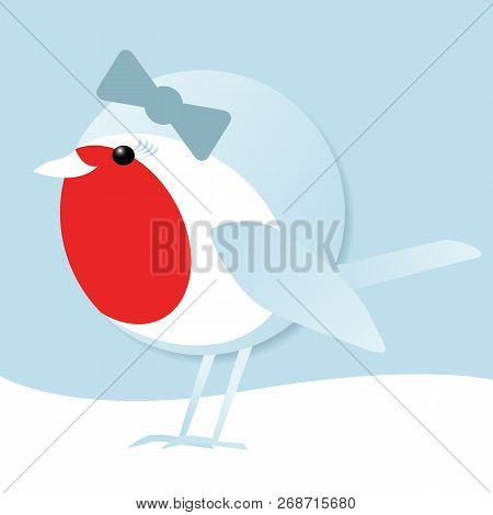 Simple Vector Illustration Of A Cute Female Robin Redbreast Standing In The Snow