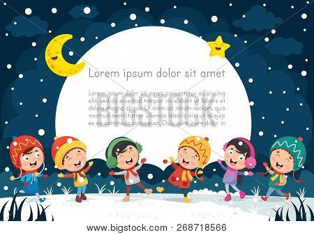 Vector Illustration Of Winter Scene And Night
