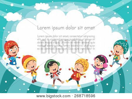 Vector Illustration Of Winter Scene And Kids