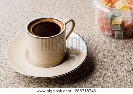 Turkish Coffee With Turkish Delight Kus Lokumu