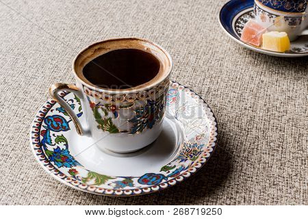 Turkish Coffee With Turkish Delight Kus Lokumu