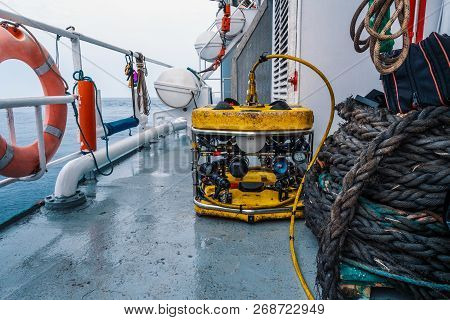 Remote Operated Vehicle Mini Rov On Deck Of Offshore Vessel