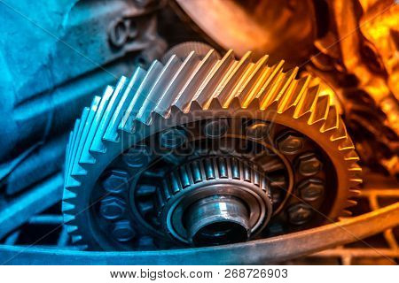 Car Automatic Transmission Gears. Automotive Repair Workshop Garage Mechanic. Dual Tone Lighting Blu