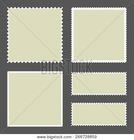 Blank Postage Stamps Set On Dark Background. Vector