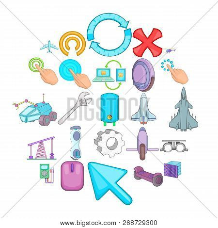 Advanced Technologies Icons Set. Cartoon Set Of 25 Advanced Technologies Icons For Web Isolated On W