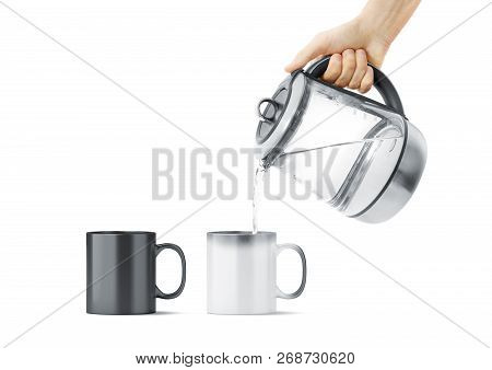 Blank Black And White Magic Mug With Hot Teapot Mockup