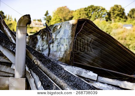 Damaged Supermarket Boiler Room With Ventilation, Turbine, After Arson Fire With Burn Black Dark Deb