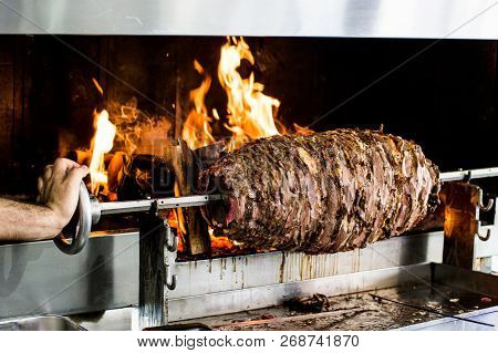 Turkish Cag Kebab Doner In Wood Fired Oven.