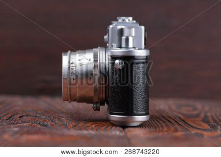 Moscow, Russia, April 18, 2017. The Old Soviet Rangefinder Camera Zorki-3c, Released1956.