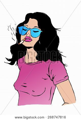 Fashion Babe With Sunglasses Smoking A Cigarette