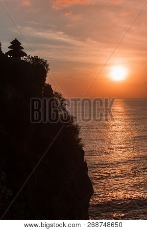 Sunset At The Ulu Watu Temple On Bali, Indonesia