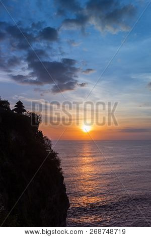 Beautiful Colors Of The Sunset At Ulu Watu Temple On Bali, Indonesia
