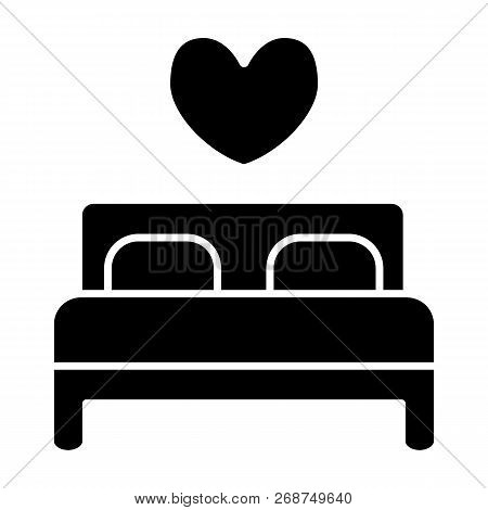 Double Bed Solid Icon. Lovers Bed Vector Illustration Isolated On White. Bed With Heart Glyph Style 
