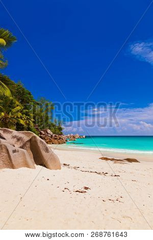 Beach Georgette at island Praslin Seychelles - vacation background