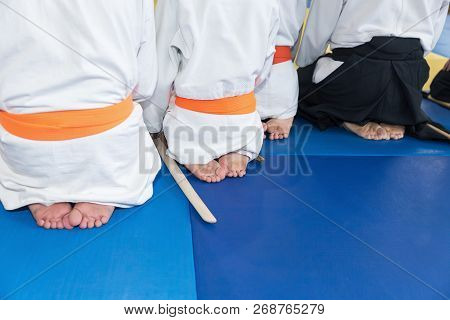 People In Kimono And Hakama On Martial Arts Training