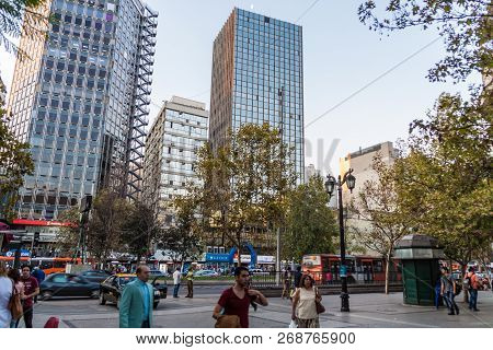 Santiago, Chile - March 27, 2015: View Of Avenida Libertador Bernardo Ohiggins Avenue In Santiago, C