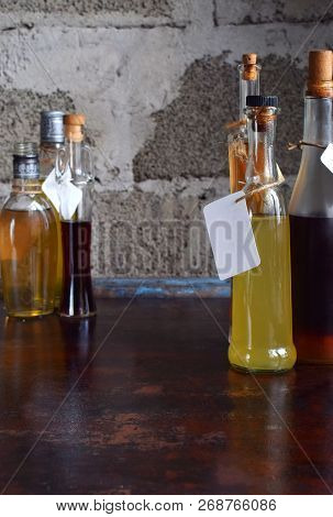 Alcohol Drinks. Set Of Wine, Brandy, Liqueur, Tincture, Cognac, Whiskey In Glass, Bottles. Large Var