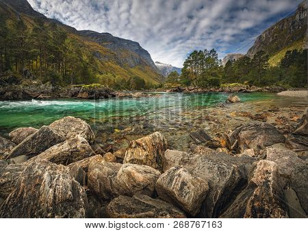 River Rauma In Romsdalen, Middle Norway, Late Summer.