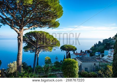 Mediterranean Coast Of Italy From Villa Rufolo In Ravello, On The Amalfi Coast