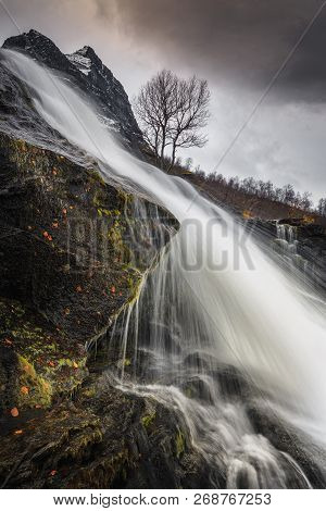 Waterfall On Fluo River, Trollheimen National Park, Norway.