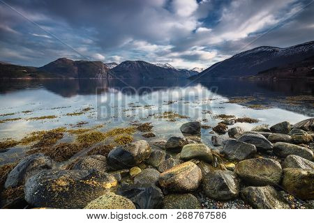 Sundalsfjorden View, Trollheimen Mountains In A Horizon.