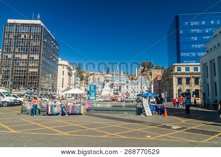 Valparaiso, Chile - March 29, 2015: Plaza Sotomayor Square In Valparaiso Chile