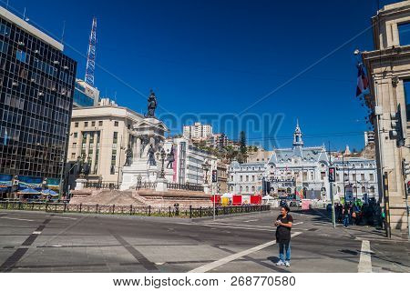 Valparaiso, Chile - March 29, 2015: Plaza Sotomayor Square In Valparaiso Chile