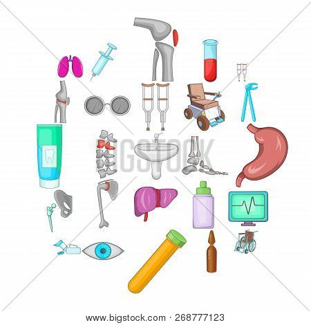 Polyclinic Icons Set. Cartoon Set Of 25 Polyclinic Icons For Web Isolated On White Background