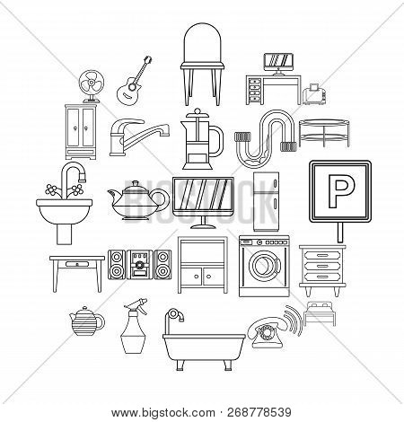 Lodging House Icons Set. Outline Set Of 25 Lodging House Icons For Web Isolated On White Background