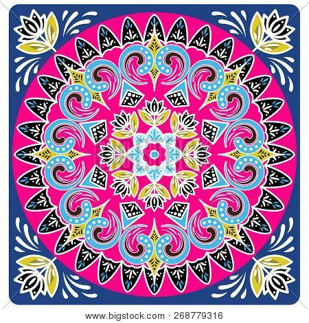 Costa Rica Ox Cart Wheel Design Vector Square Background. Bright And Bold Traditional Design Ornamen