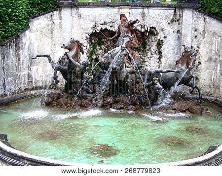Linderhof, Germany - August 01, 2006: Fountain At Castle Park Linderhof, Bavaria, Germany