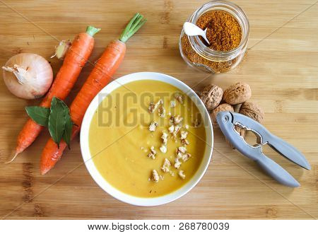 Seasonal Winter Soup Made Of Carrot Potatoes Turnip And Leek.