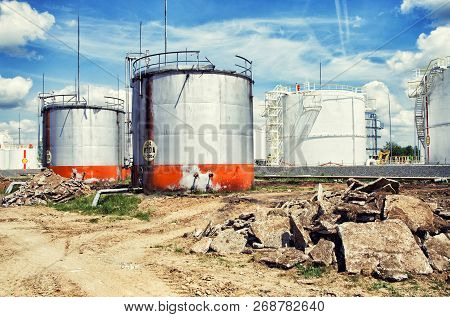 Old Big Vertical Fuel Tanks At Tank Farm
