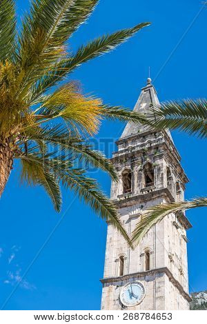 Saint Nikola Church Bell And Watch Tower In Perast, Kotor Harbour, Montenegro