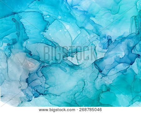 Alcohol Ink Sea Texture. Fluid Ink Abstract Background. Art For Design